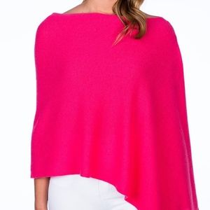 Minnie Rose 100% Cashmere Ruana - Fuschia/Coral